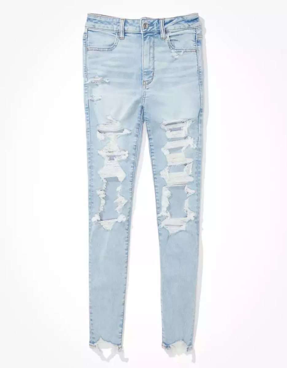 Jean American Eagle AE Ne(x)t Level Ripped Super High-Waisted Jegging Indigo Femme | NIN-45879966